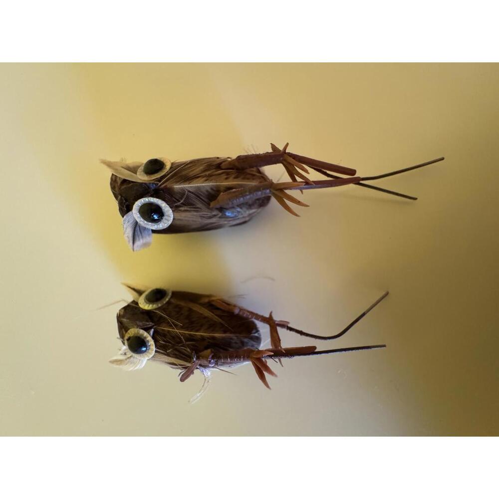 2 Miniature Vintage Feather Brown Owls Owlet Craft Fairy Garden Decor
